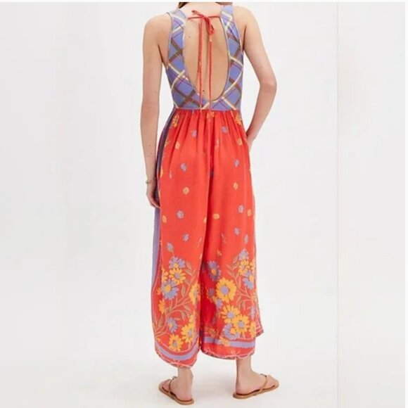 Free People NEW Open Back Cotton Peasant Boho Y2K Jumpsuit Jumper size XS - Picture 2 of 7